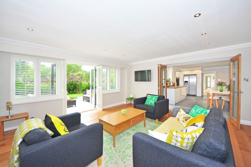 Home 22 Modern living room with open plan kitchen and garden view br 1787072999